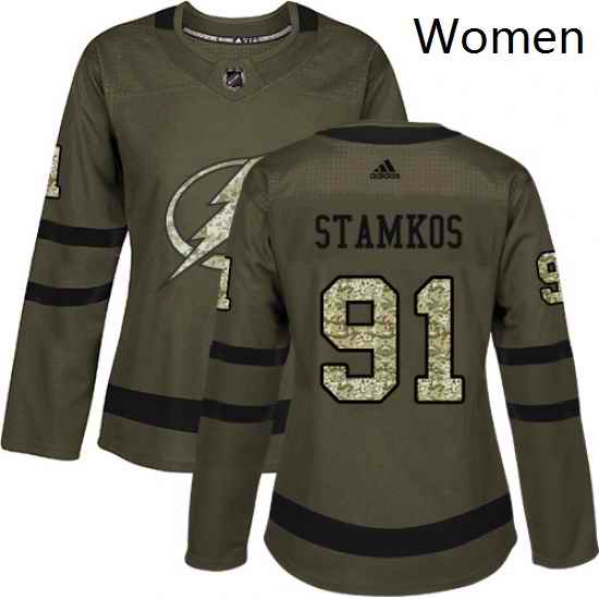 Womens Adidas Tampa Bay Lightning 91 Steven Stamkos Authentic Green Salute to Service NHL Jersey